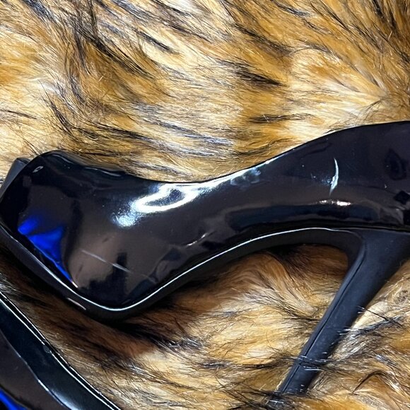 Jessica Simpson Black Patent Leather Platform Peep-Toe Stilettos - Picture 4 of 6